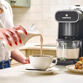 ChefWave Milkmade Plant-Based Milk Maker, 6-in-1 Non-Dairy Milk Machine for Almond, Oat, Soy, Cashew, Coconut & Macadamia Milk, No Soaking, Auto-Clean, Delay Start, Glass Pitcher, 1000W (Silver/Black)