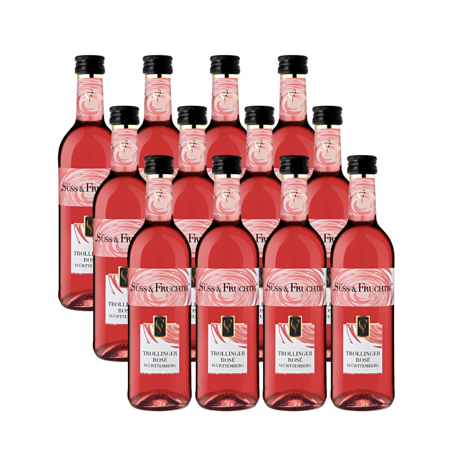 Württemberger Wein SÜSS und FRUCHTIG Trollinger Rosé QW süß – fruchtig und erfrischend, Erdbeer- und Kirscharoma, 12 x 0.25 l