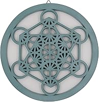 Vista 5 de DharmaObjects Cubo de metatrón grande con geometría sagrada hecha a mano para decoración de pared de madera, arte colgante (negro, 15.75 pulgadas)