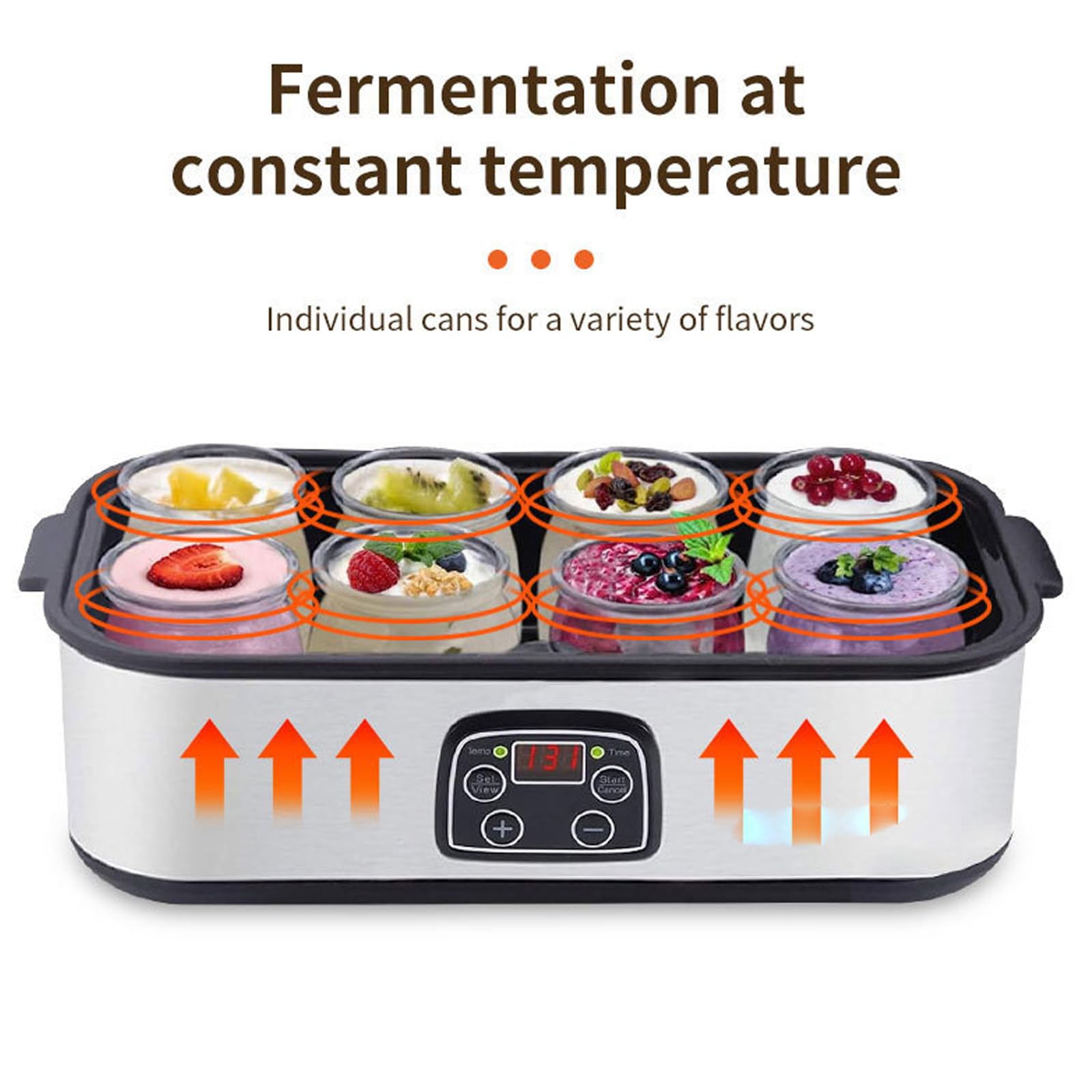 Yogurtera eléctrica de 1400 ml con 8 tarros de 180 ml Pantalla LED Control de Temperatura Constante fácil Limpieza yogurtera automática para Hacer en casa,