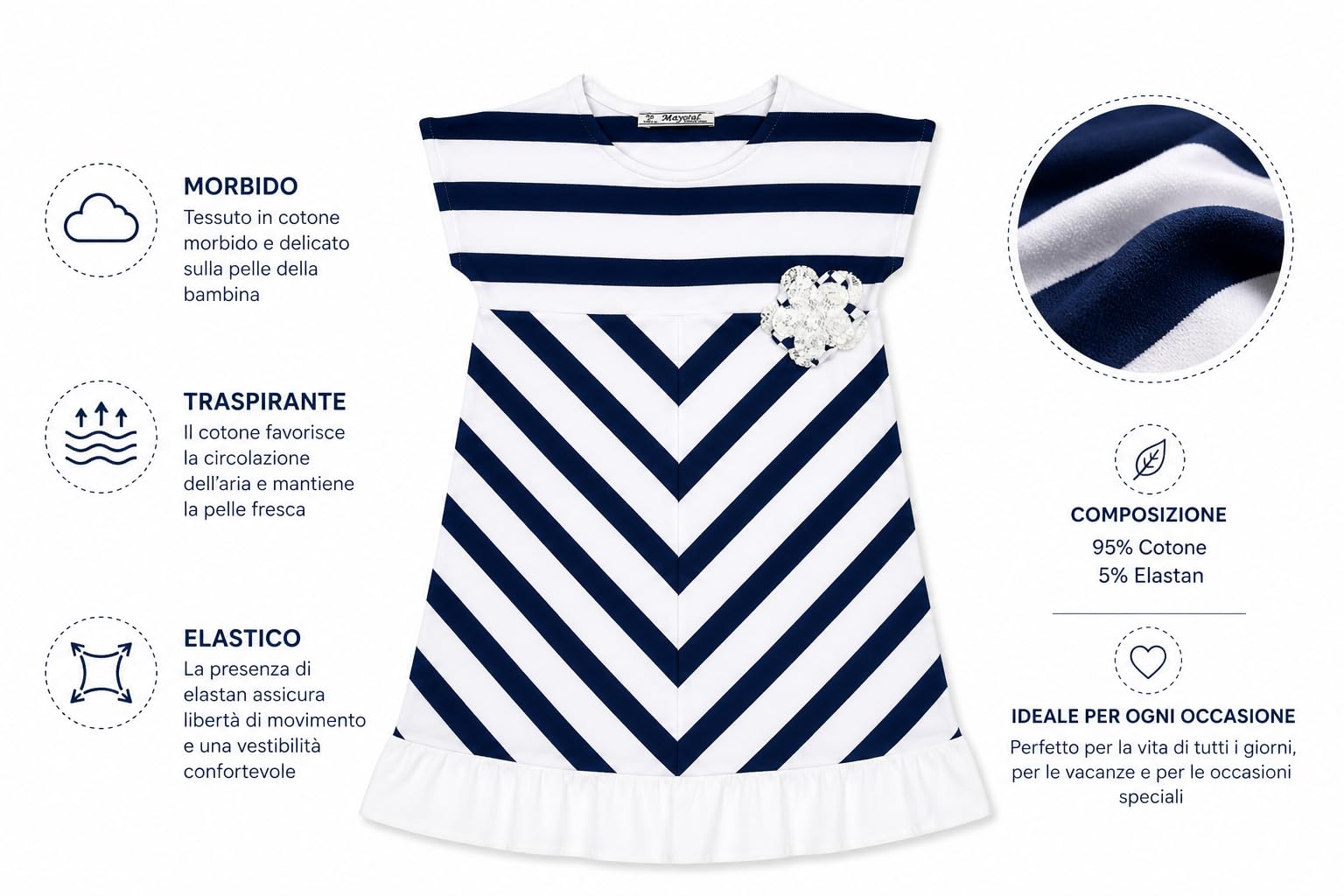 Generico Vestito Bambina Manica Corta 3-9 Anni