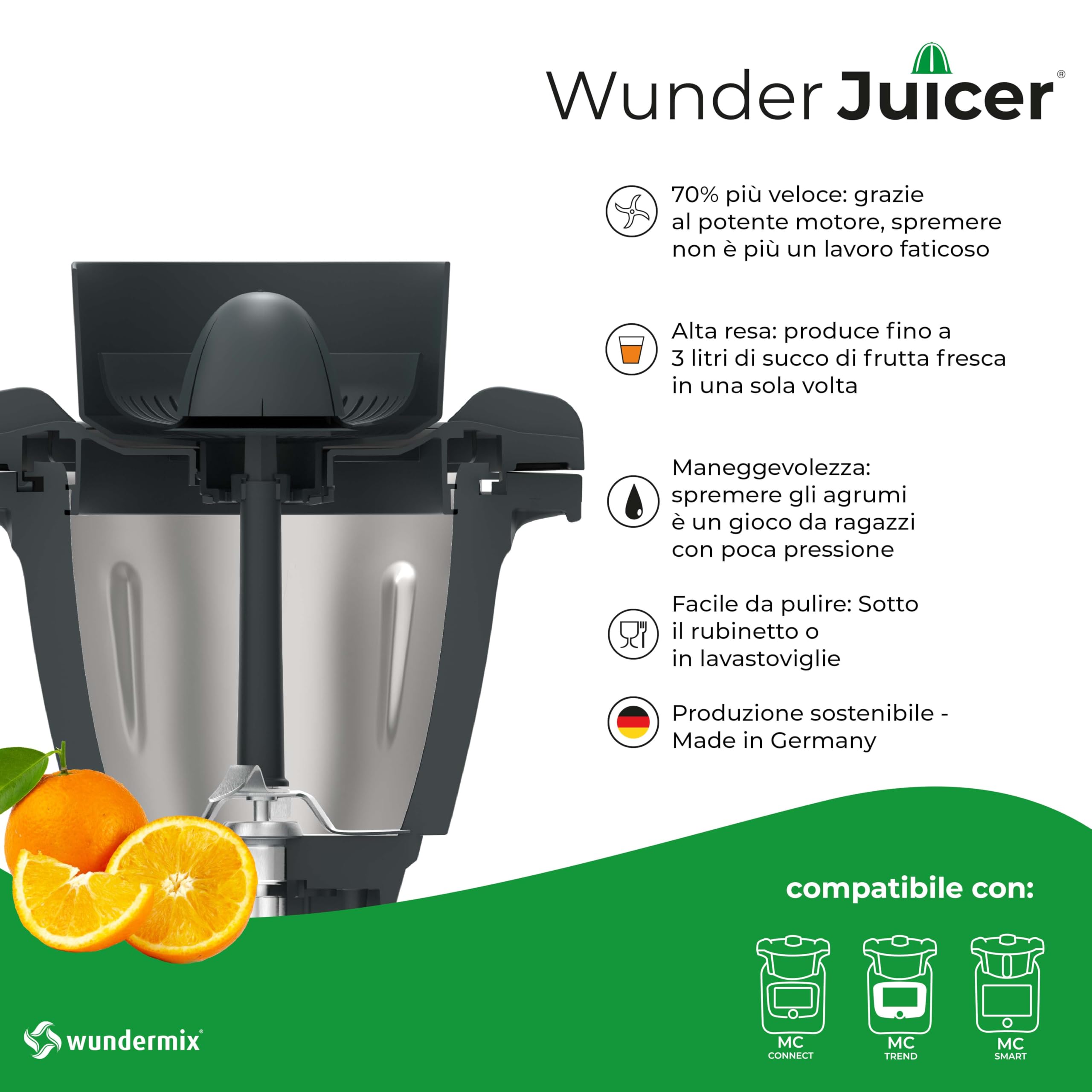 Wundermix Exprimidor WunderJuicer para Monsieur Cuisine Connect, Trend | Compatible Smart, exprimidor de cítricos eléctrico, Made in Germany