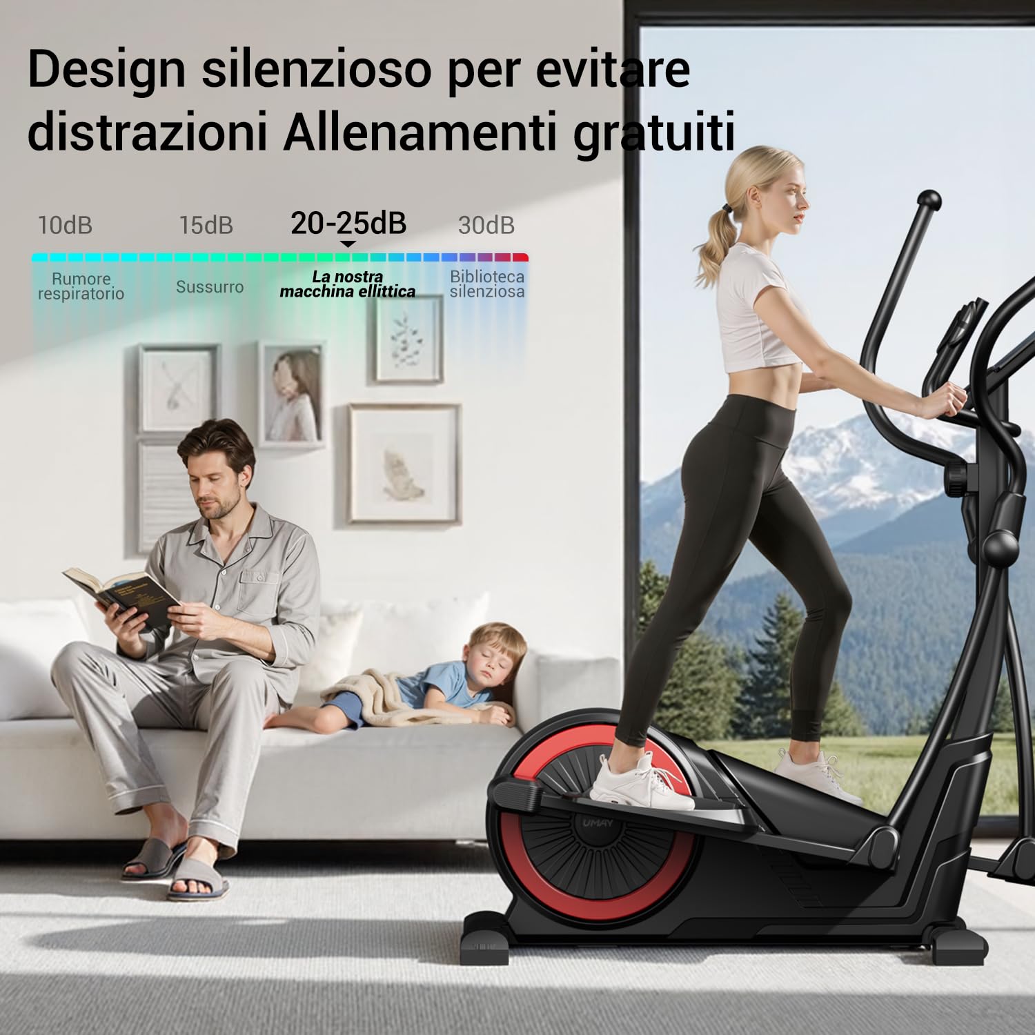 UMAY Elíptica de casa, elíptica Ultra silenciosa con 16 Niveles de Resistencia, zancada de 40 cm, Volante de 7 kg, Asas para frecuencia cardíaca, Pantalla LCD, Carga máxima 159 kg