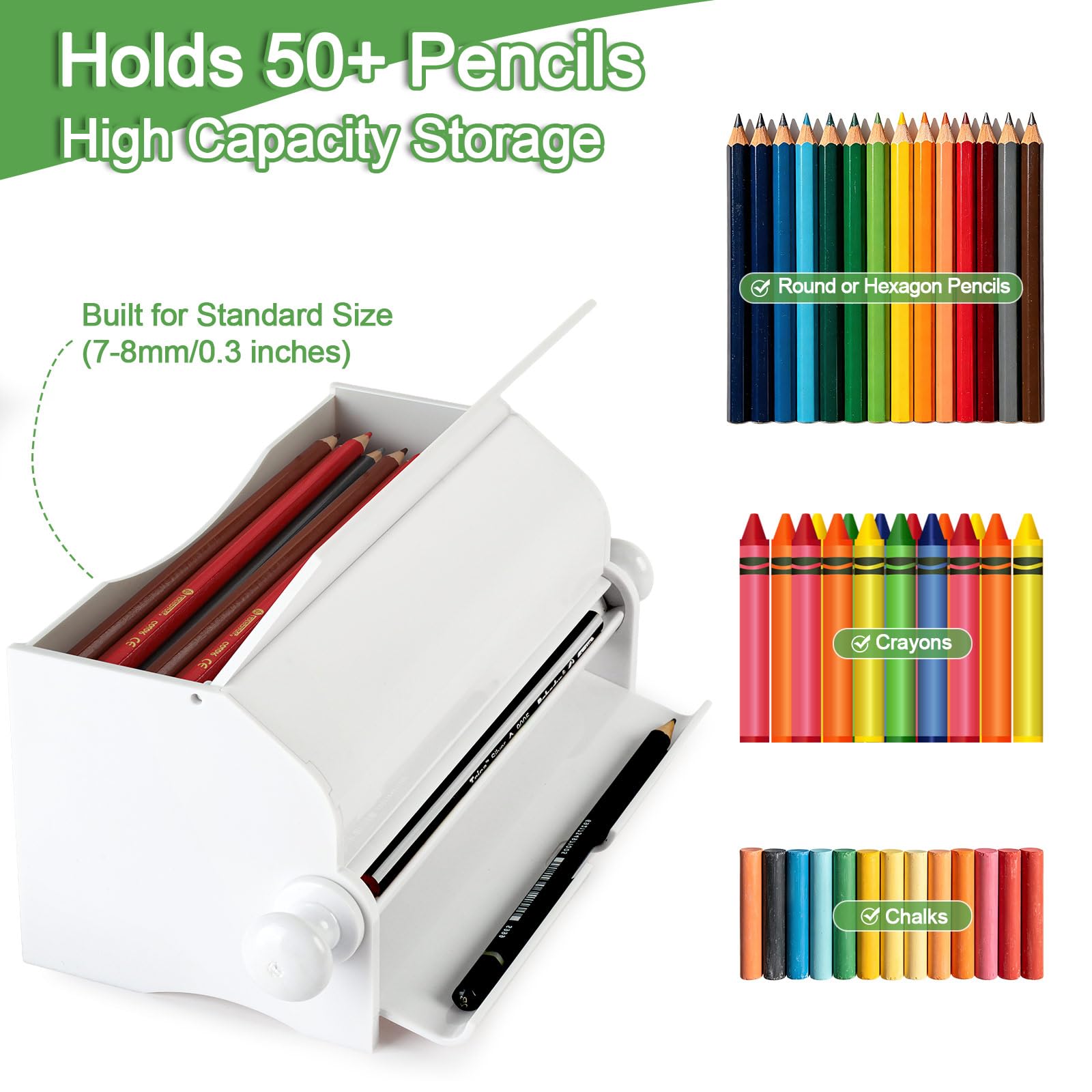 Dispensador de lápices para aula con 4 hojas de calcomanías, soporte acrílico para lápices para escritorio, caja de almacenamiento para lápices para uso en la oficina o regalo para profesores