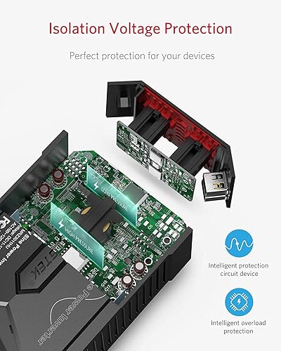 Vista 5 de BESTEK Inversor de corriente de onda sinusoidal pura – 300 W enchufe de coche en la salida del cargador DC 12 V a 110 V CA – Adaptador de encendedor