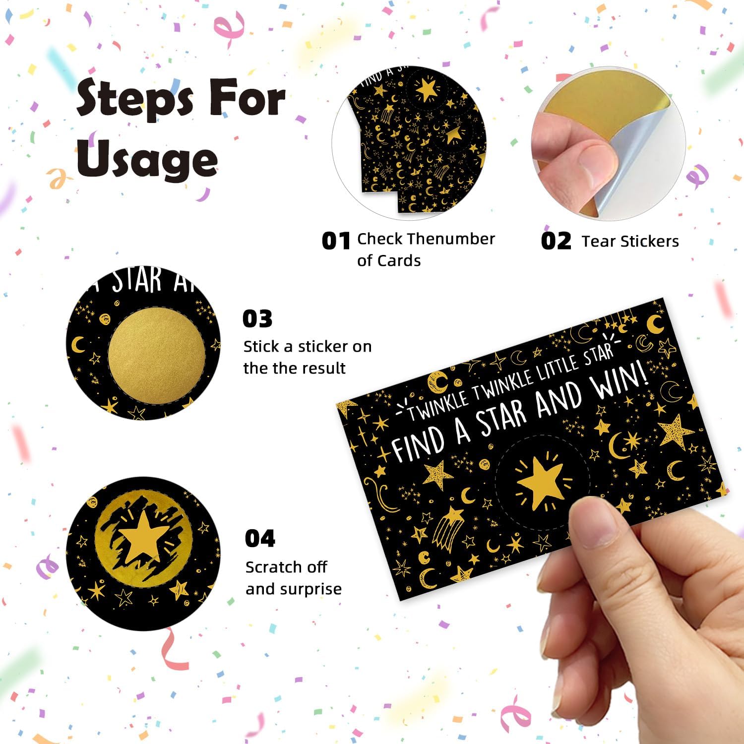 Twinkle Twinkle Little Star Funny Party Game Scratch Off Cards 32Pcs, Star And Moon Themed Holiday Event Raffle Tickets, Lottery Game for Group Activity, for Baby Shower or Celestial Themed Events