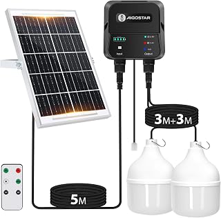 Aigostar- Luz LED Solar Exterior 70W, con Mando a Distancia y Caja de Almacenamiento de Energía, Cable de 11M, IP65 Impermeable, Lámpara Solar Exterior para Interior, Jardín, Cochera, Camping, Pesca
