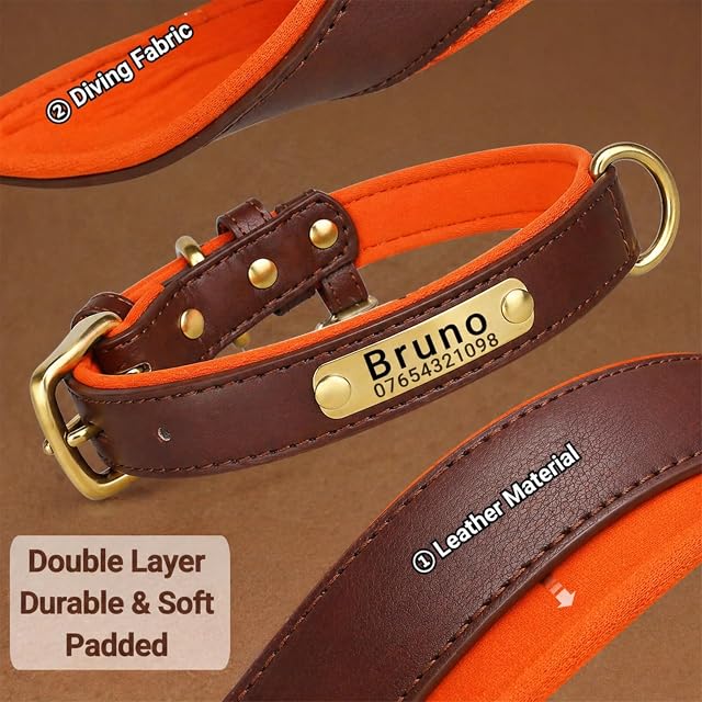 Foto 3 de 8 de SEOUGEE Collar de perro de cuero genuino personalizado, suave y acolchado