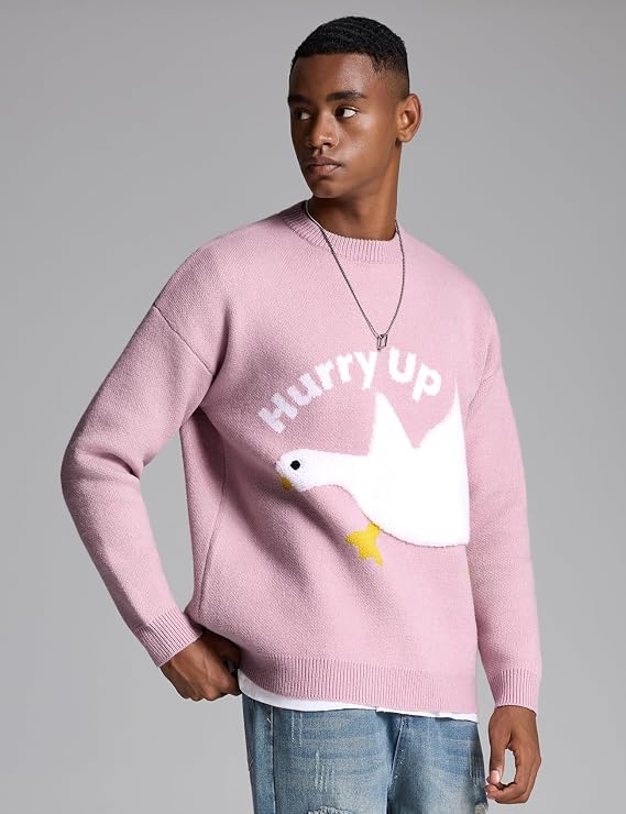 Yimoon Mens Oversized Sweaters Graphic Crewneck Knit Pullover Unisex Y2K Streetwear Jumper Tops
