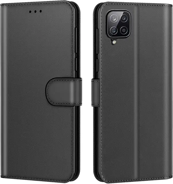 Coque Samsung Galaxy A12 en Cuir PU avec Support et Portefeuille - Noir