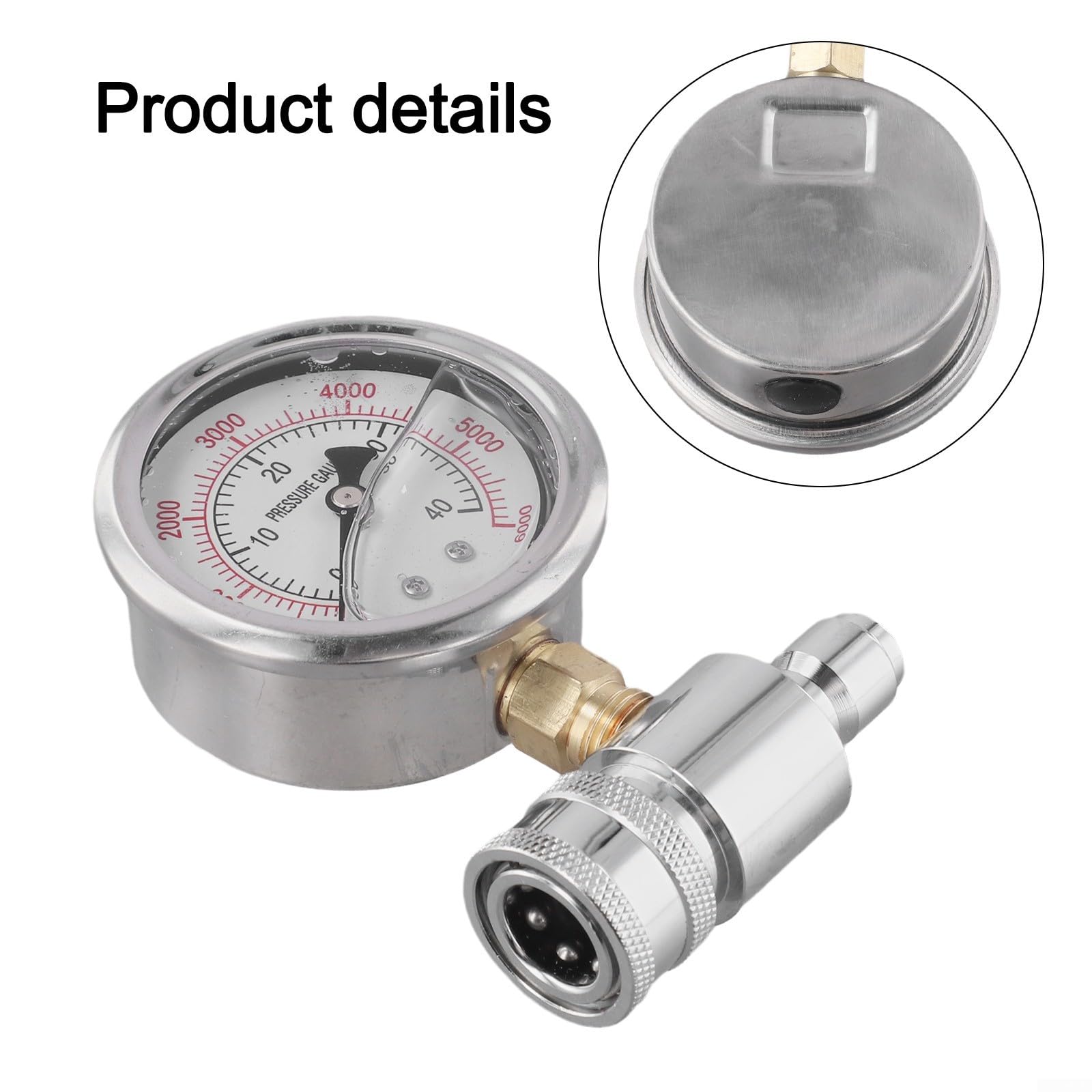 Rondella ad alta pressione Manometro 6000 PSI in acciaio inox 3/8 pollici attacco rapido accessori per lavaggio auto, dispositivo di pulizia manometro misurazione della pressione strumento di