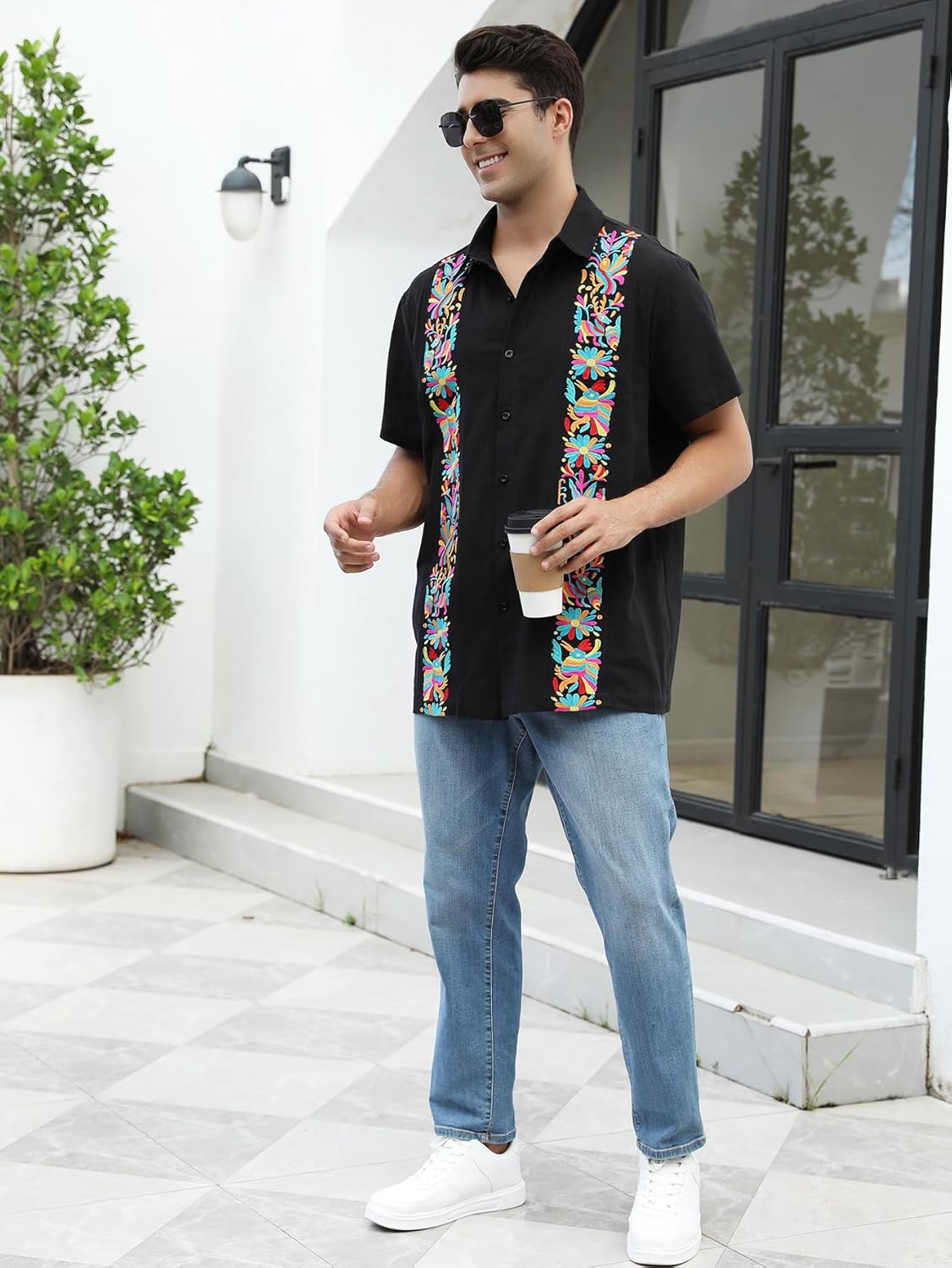 Mexican Shirts for Men Guayabera Embroidered Traditional Fiesta Button Up Collared Short Sleeve Shirt - Image 7