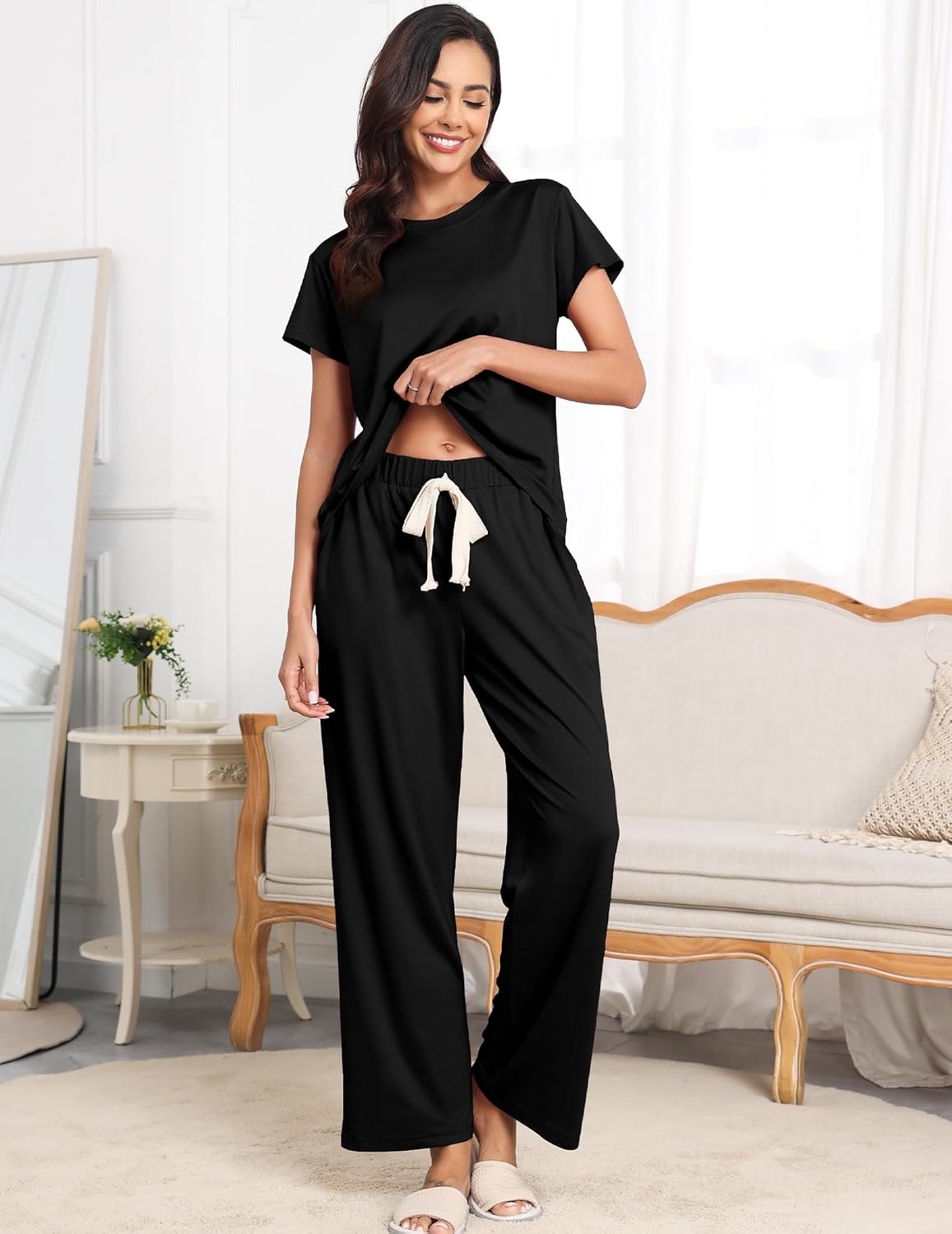 Womens Pajama Sets 2 Pieces Lounge Sets for women Short Sleeve Top with Long Pajama Pants Soft Sleepwear Pj Sets S-XL - Image 2