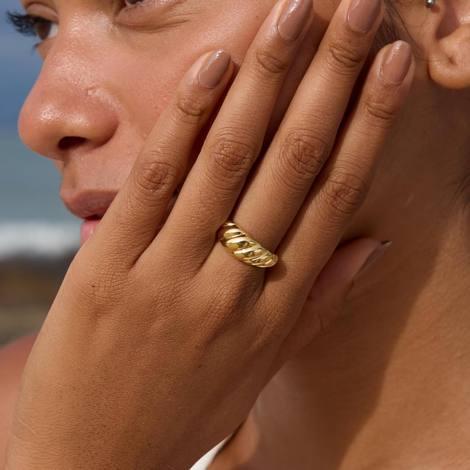 STORYJEWELLERY Gold Plated Chunky Rings, Gold Plated Rings for Women, Ring Bands for Women, Thick Statement Ring