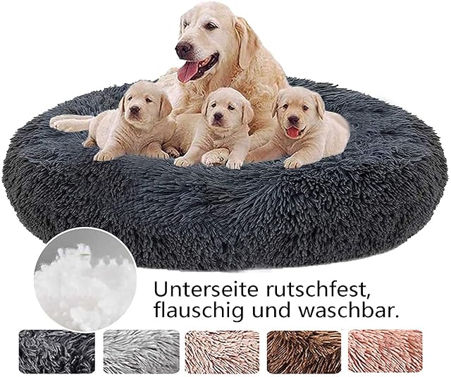 Haoye Cama Perro Redonda, Suave Donut Sofá de Felpa Mascota Colchón Lavable Cojín Cama de Algodón PP…