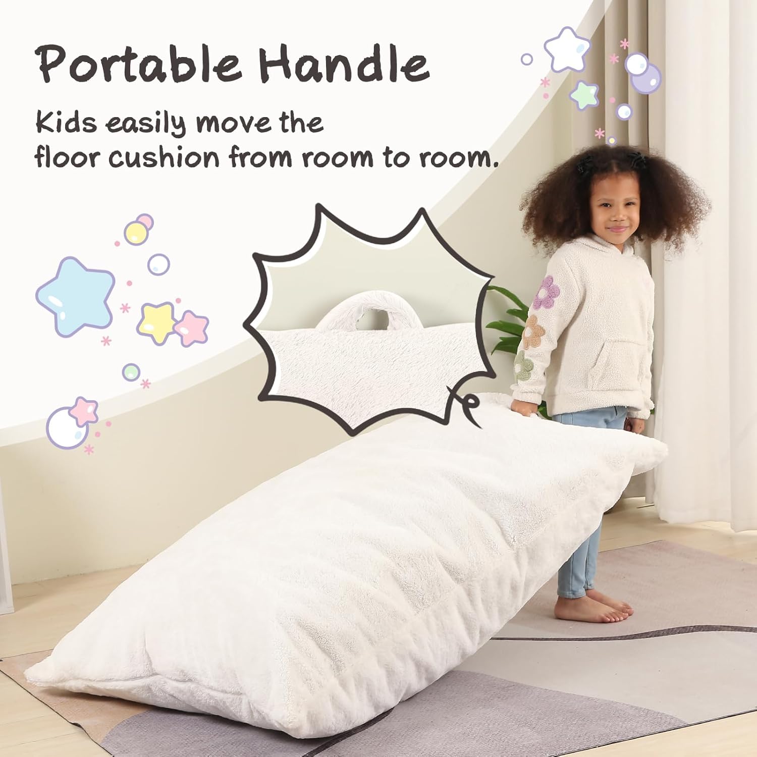 MOMCAYWEX 3-in-1 Kids Bean Bag Chair, Gaint Pillow Mattress for Kids, 35" x 50" x 10", Cream