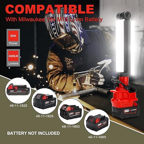 Miniatura 9 de YEX-BUR Luz de trabajo LED de 30W 2400LM para Ryobi 18V ONE + batería NiCd NiMh de iones de litio con clip en luz plegable al aire libre con puerto