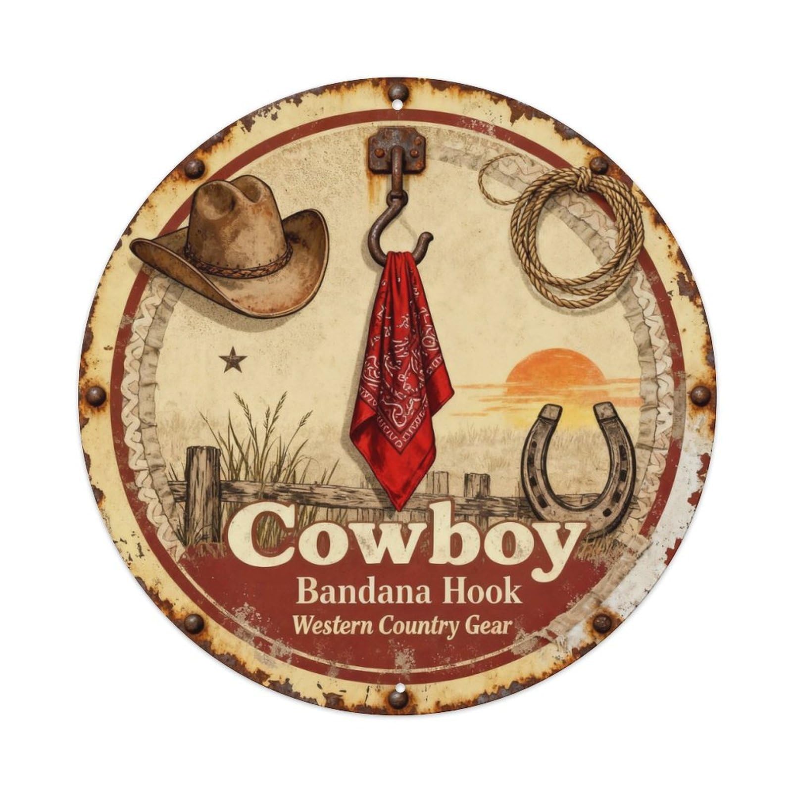 Cowboy Bandana Hook Metal Tin Sign Plaque
