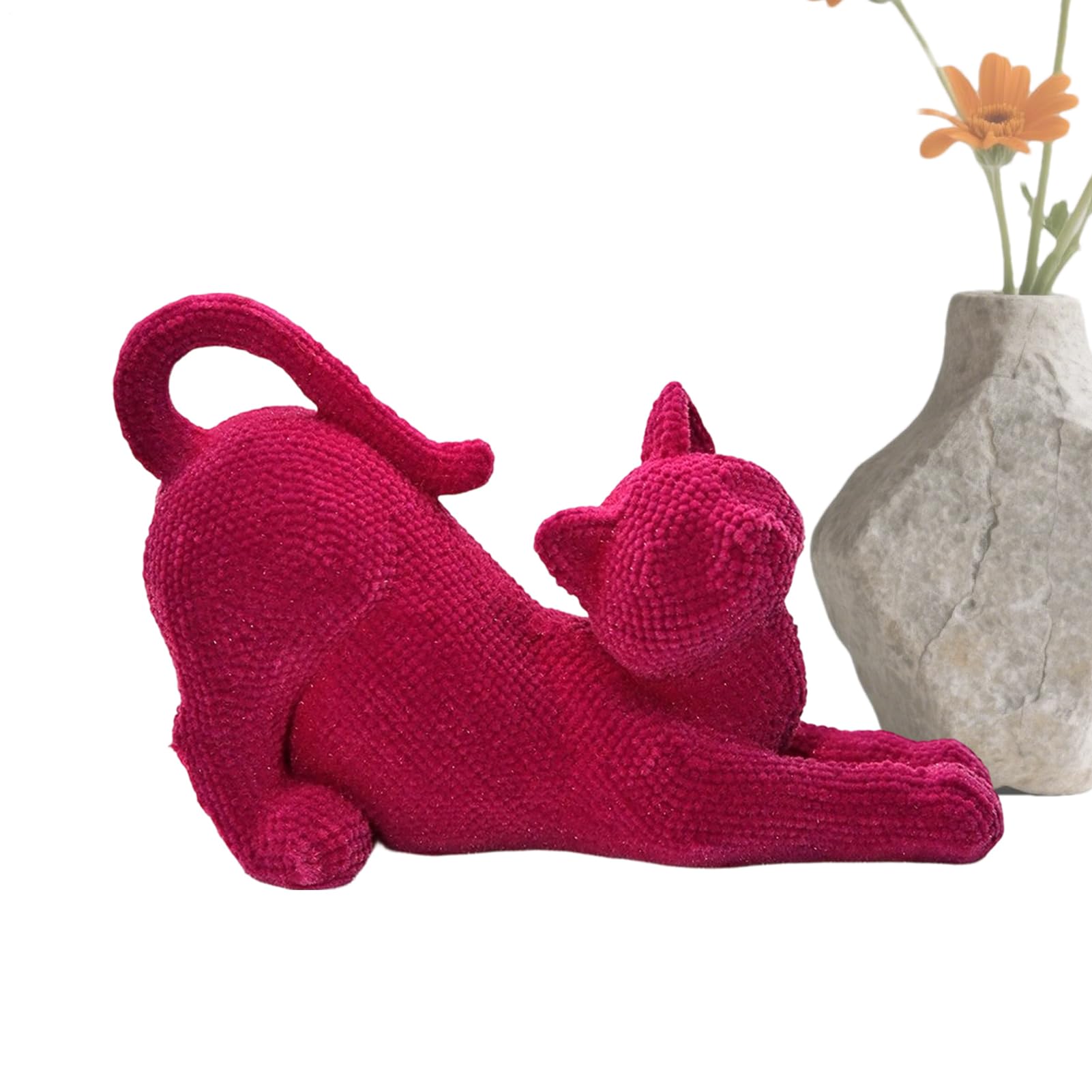 Statuette de chat en résine flockée aux finitions soignées