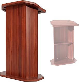 Wood Podium,Podium Stand,15MM Particle Board,Pulpit with Storage,Mic Stand Space,Easy Installation Wooden Lectern for Restaurants,Churches,Seminars and Schools (Brown)