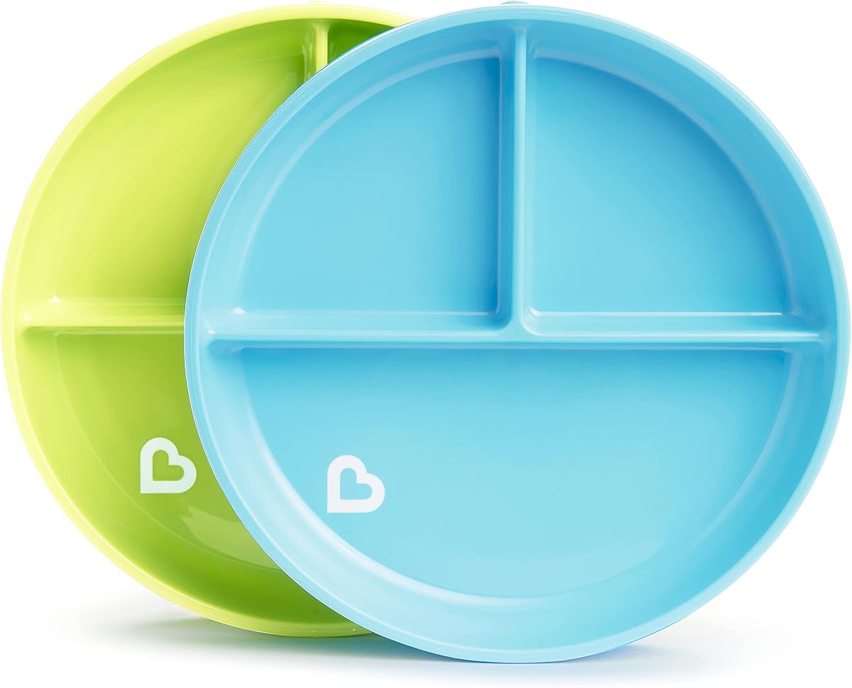 Stay Put Suction Plates, 3 Divided Sections, Blue/Green