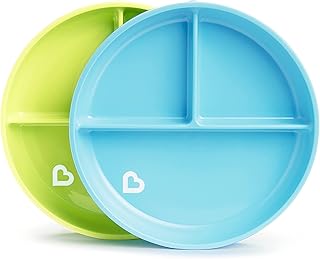 Munchkin Stay Put Suction Plates for Baby and Toddler, 3 Divided Sections , Blue/Green