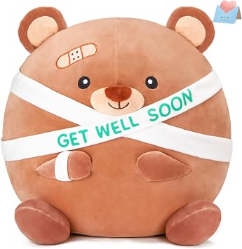 Houwsbaby 12" Brown Get Well Soon Teddy Bear Plush Pillow,Get Well Soon Bear Stuffed Animal, Broken Arm Bandage Bear Plush for Kids Boys Girls Adult After Surgery Presents