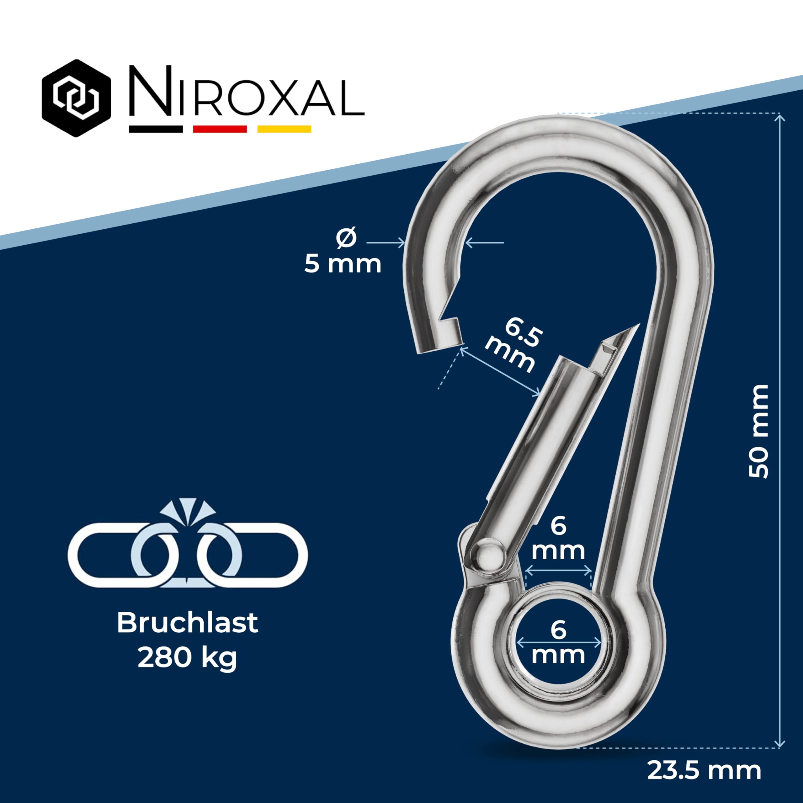 Karabińczyk ze stali nierdzewnej z kauszą V4A solidne wykonanie 4-12 mm grubość materiału różne ilości dostępne haczyki zatrzaskowe karabińczyk straży pożarnej 316