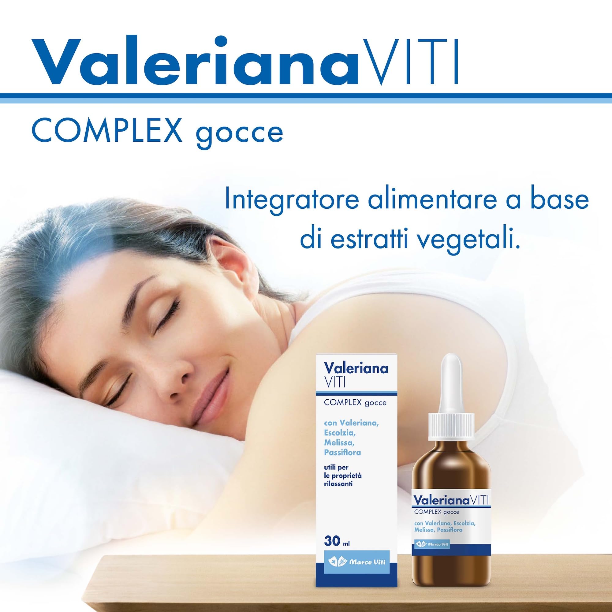 Valeriana Viti - Complex Gocce, 30 ml, Integratore, Proprietà Calmanti e Rilassanti, con Escolzia e Melissa, Favorisce il Sonno, Senza Glutine