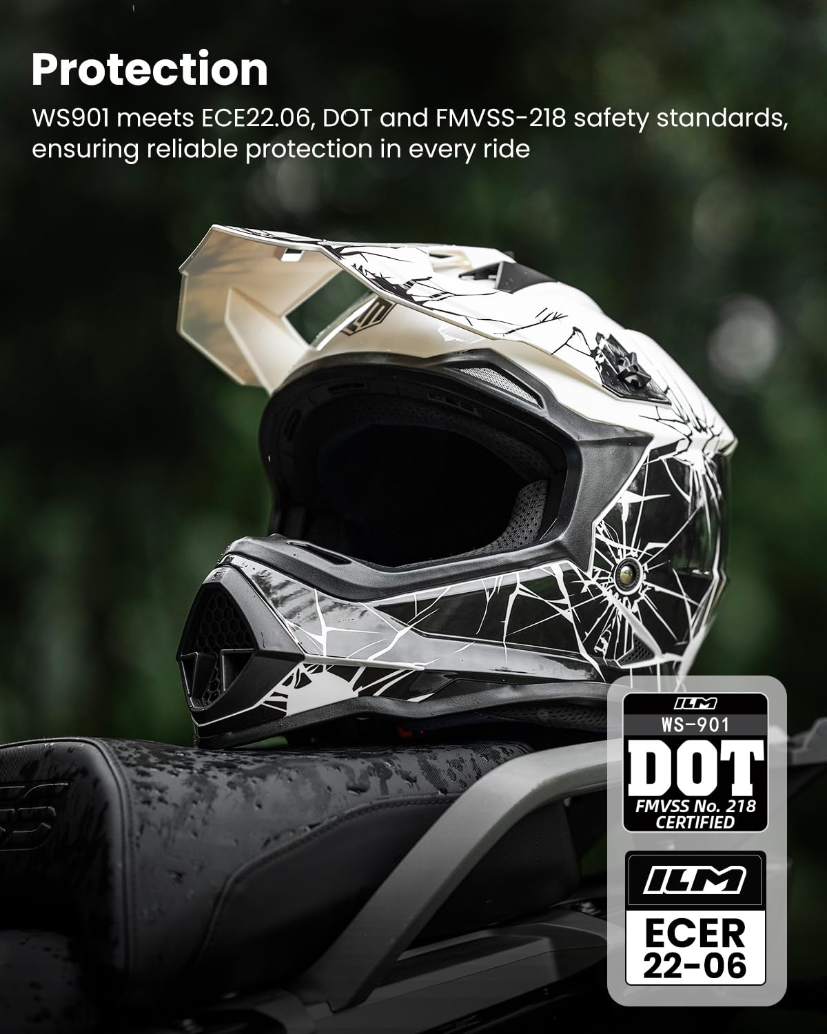 ILM Adulte Casque Moto Homme Femme Motocross Full Face Cycliste Dirt Bike ATV Off Road Go Kart avec Lunettes Gants Masque Homologué ECE22.06 Dot Modèle WS-901