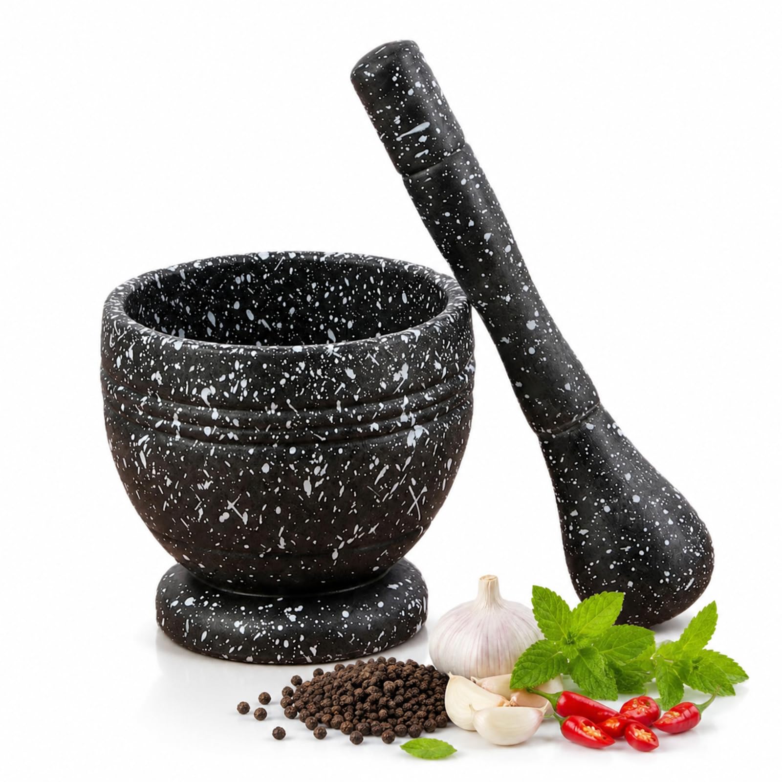 Small Mortar and Pestle Set Granite Pattern, Garlic Crusher Bowl for Ginger, Garlic, Herbs and Spices, Mini Grinder Tool for Seasonings, Pesto and Sauces