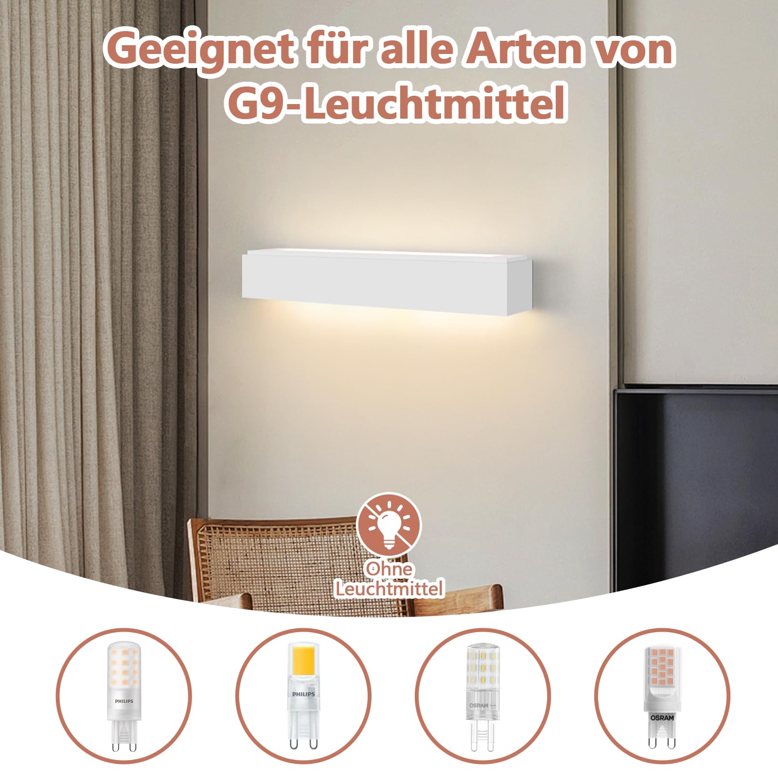 Homefire Wandleuchte Innen Wandlampe Flur - 2er Up and Down Wandleuchten | Modern Design G9 Flurlampe Weiß Gipsleuchte Wand Treppenhaus Lampe für Wohnzimmer Küche 52CM - Ohne Leuchtmittel