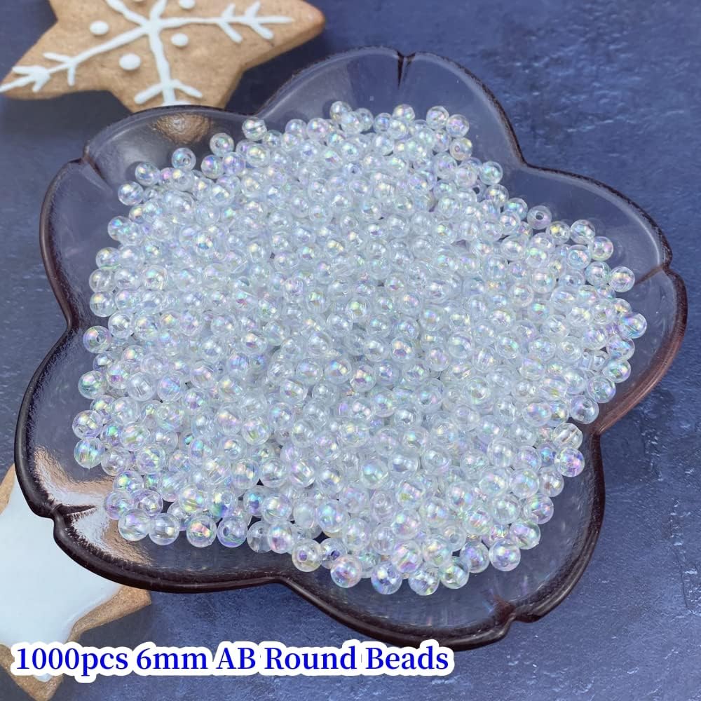 1000 Pcs 6mm Acrylic Round Beads AB Colors Round Spacer Beads for Earring Bracelet Necklace Key Chains Jewelry DIY Craft Making(Clear AB) - Image 2