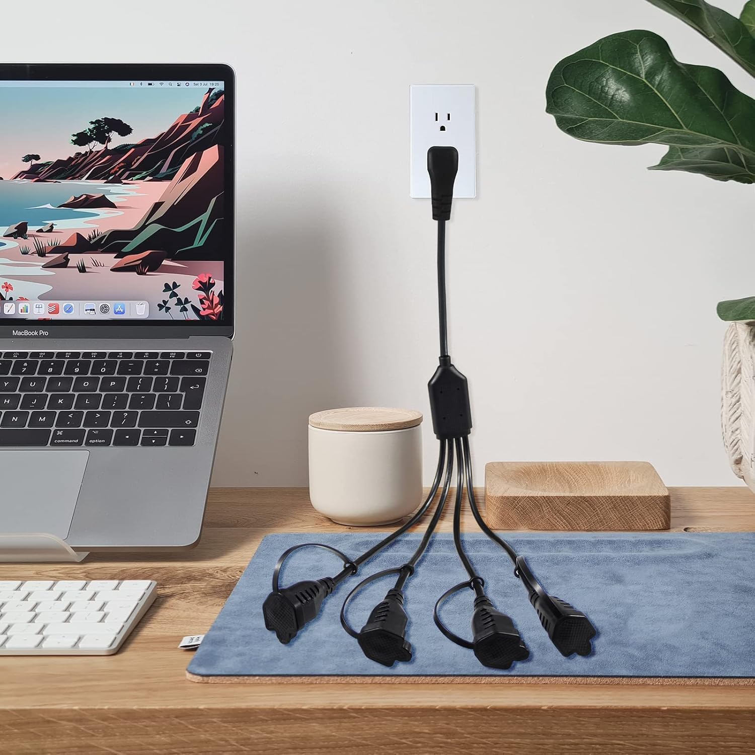 KUNCAN 4 Way Outlet Splitter - Black 2-Pack 90-Degree Angled Flat Plug 1 to 4 Extension Cable Power Strip, 16/3 Gauge 1.5FT, 3 Prong Y Style Multi Outlet Splitter, Perfect for Wall Wart Adapters