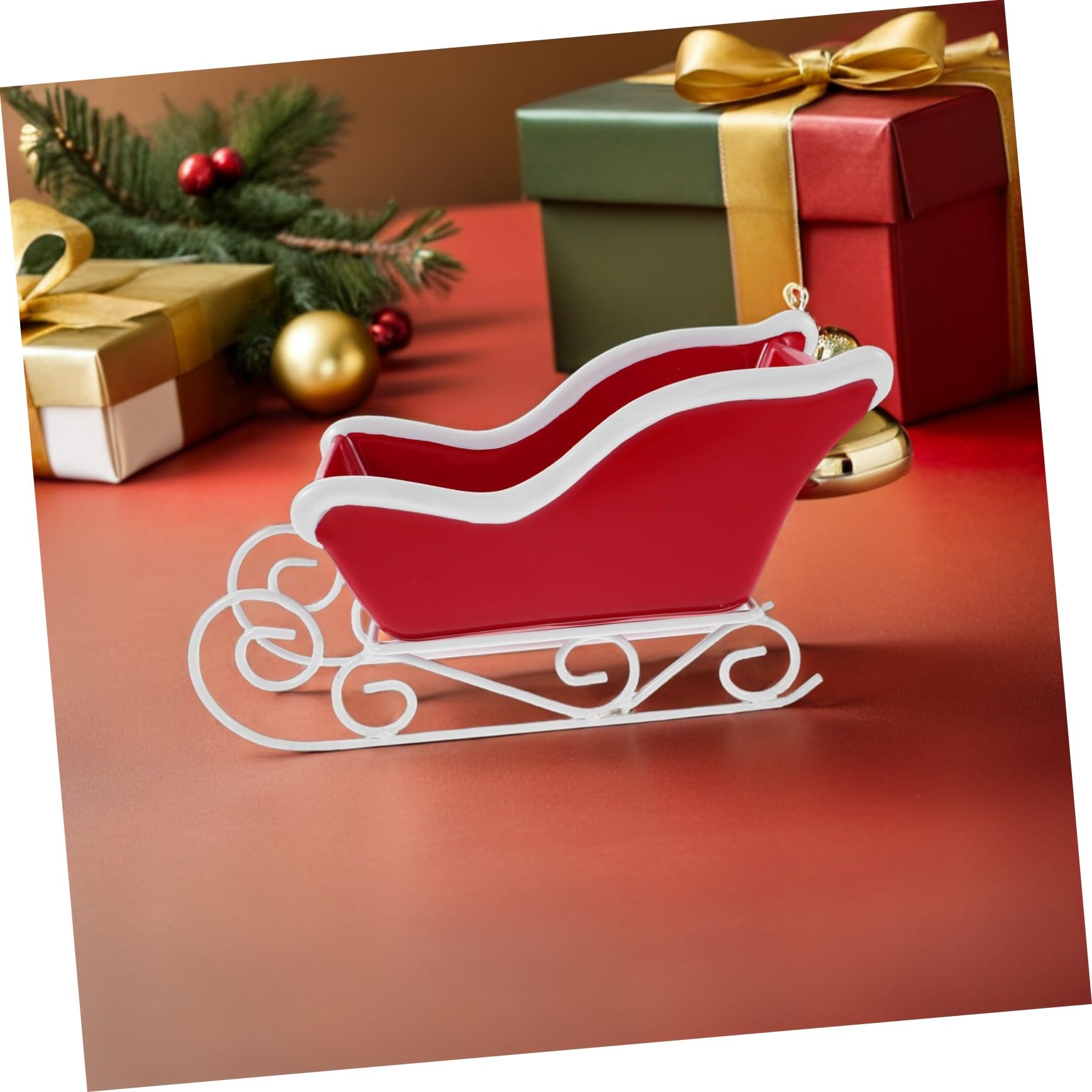 Miniatura Navideño con Base Roja Adorno Festivo para Decoración de Mesa Hogar y Oficina Centro de Mesa Navideño para Acogedor