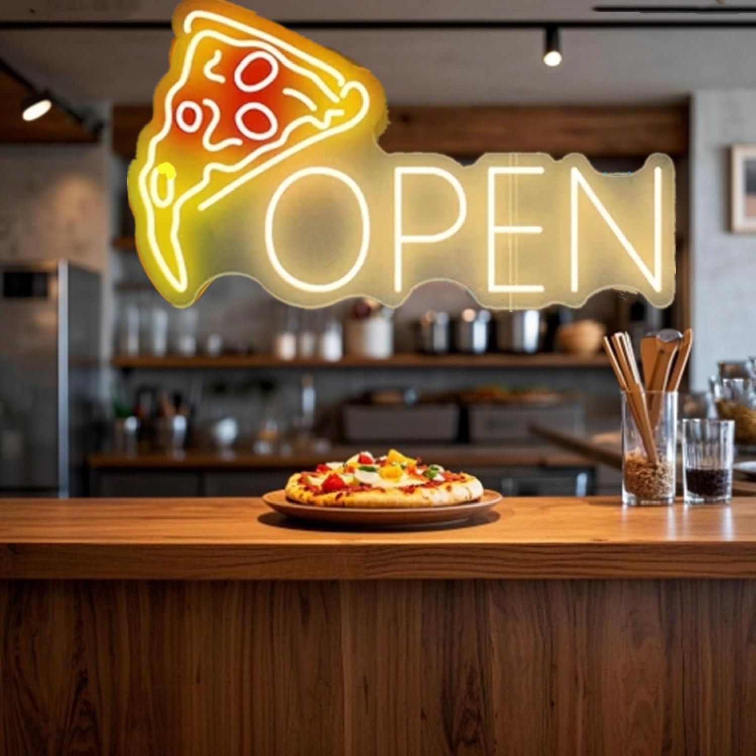 Pizza Neon Sign Acrylic Open Light up Signs for Business,Led Pizza Wall Art for Pizzeria Shop Kitchen Oven Pizza Party Decorations,Gifts for Pizza Lover,40x20CM/15.7x7.8In