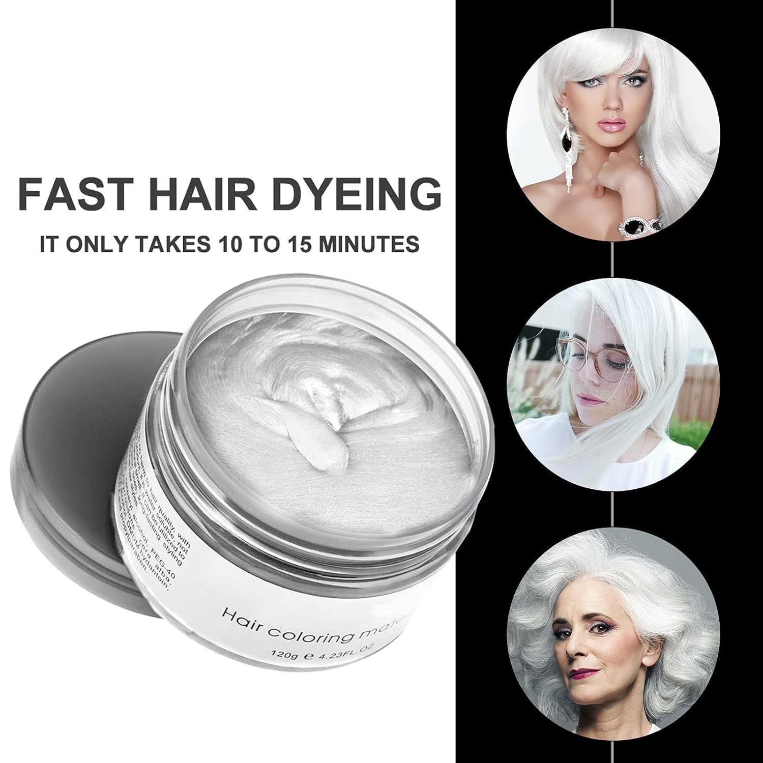 White Hair Spray Color Temporary Hair Color Wax 4.23Oz, Washable Kids Women Men Temporary Hair Dye Wax Clays, Natural Hair Spray Color for Halloween, Christmas, Party, Cosplay, Role Playing (White) image 4