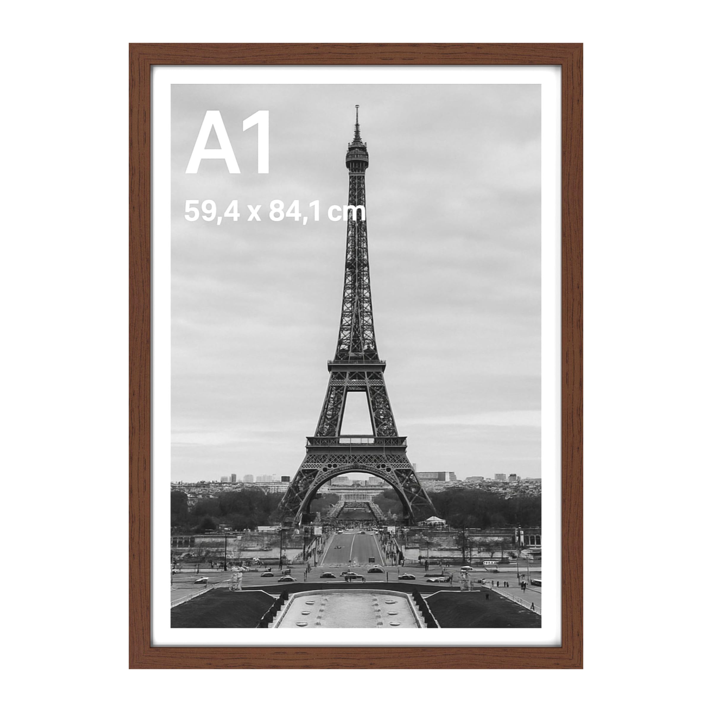Stunning Large A1 Photo Poster Certificate Frame (59.4 x 84.1 cm) with Backboard and Styrene Included for Portrait and Landscape Display Wall Hanging - Walnut, A1