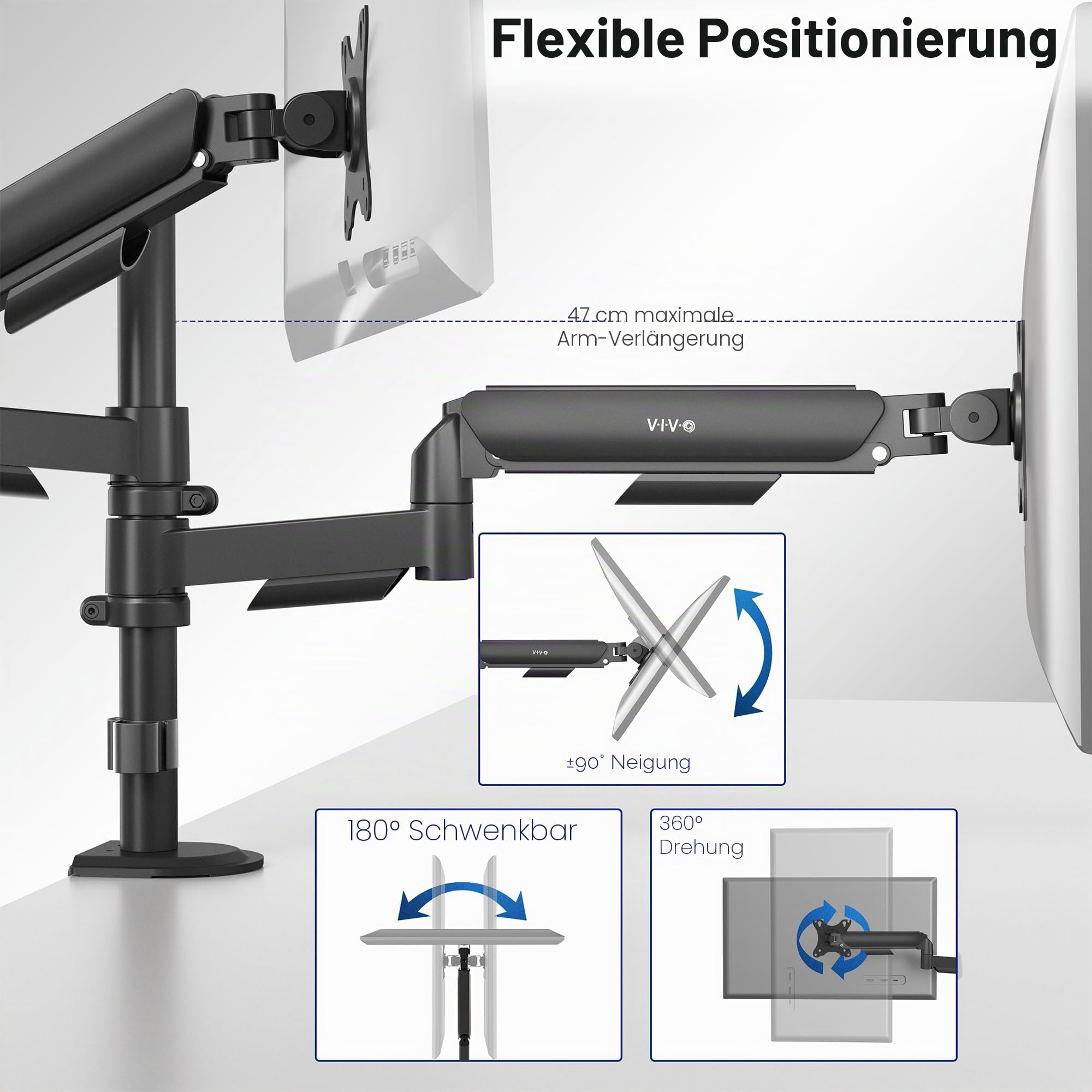 Vivo Pneumatischer Arm Dual Monitor Tischhalterung für 2 Bildschirme bis – Bild 5