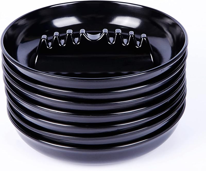 7Pcs Ashtray Sets, Ash Tray for Cigarettes and Cigar, Round Black Large Size Plastic Ashtrays, for Indoor Outdoor Home Office Patio Restaurant Bar Hotel Use (Set of 7)