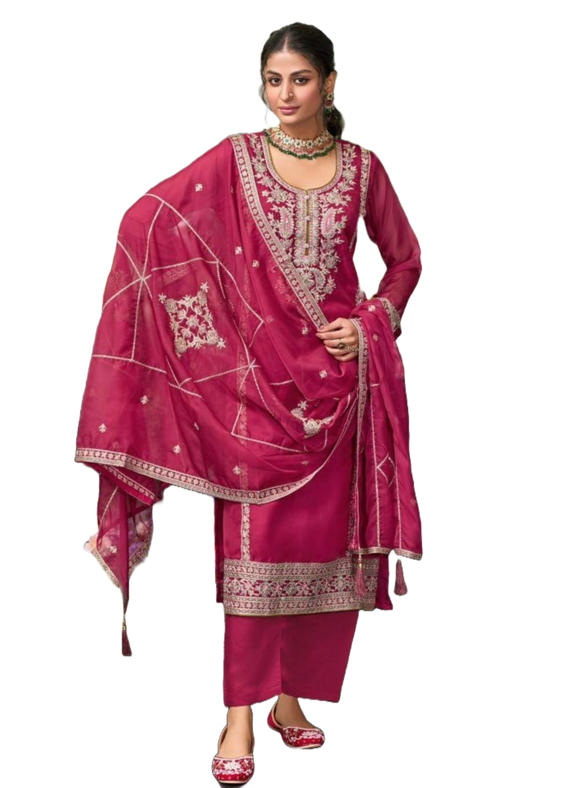 Costume indien en organza doux rose XL chic et raffiné