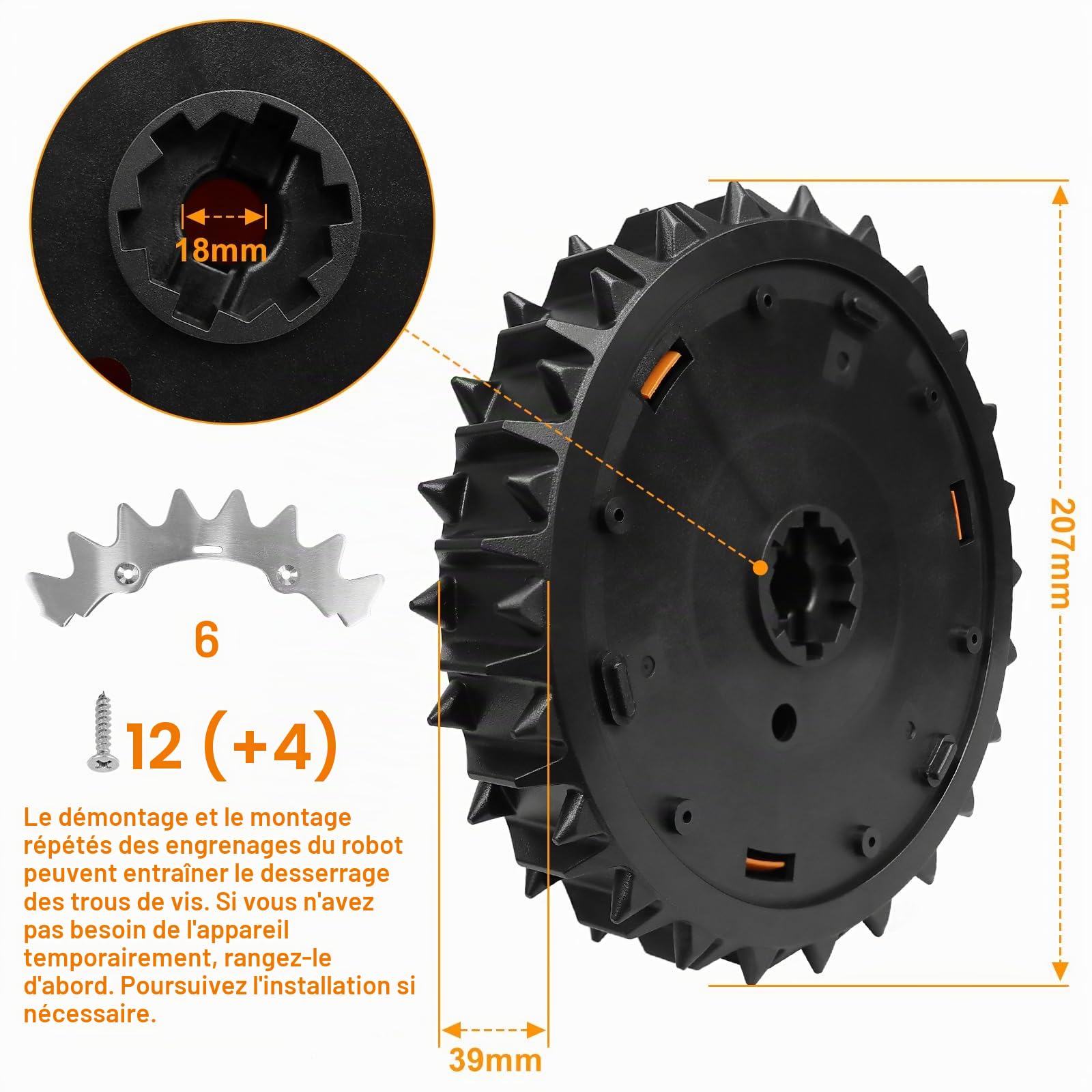 Dijia 2x Roues Lestées Tout-Terrain pour Robots Tondeuses Worx Landroid, avec Pointes en Acier, compatibles avec WR141E / WR142E / WR143E / WR165E / WR167E