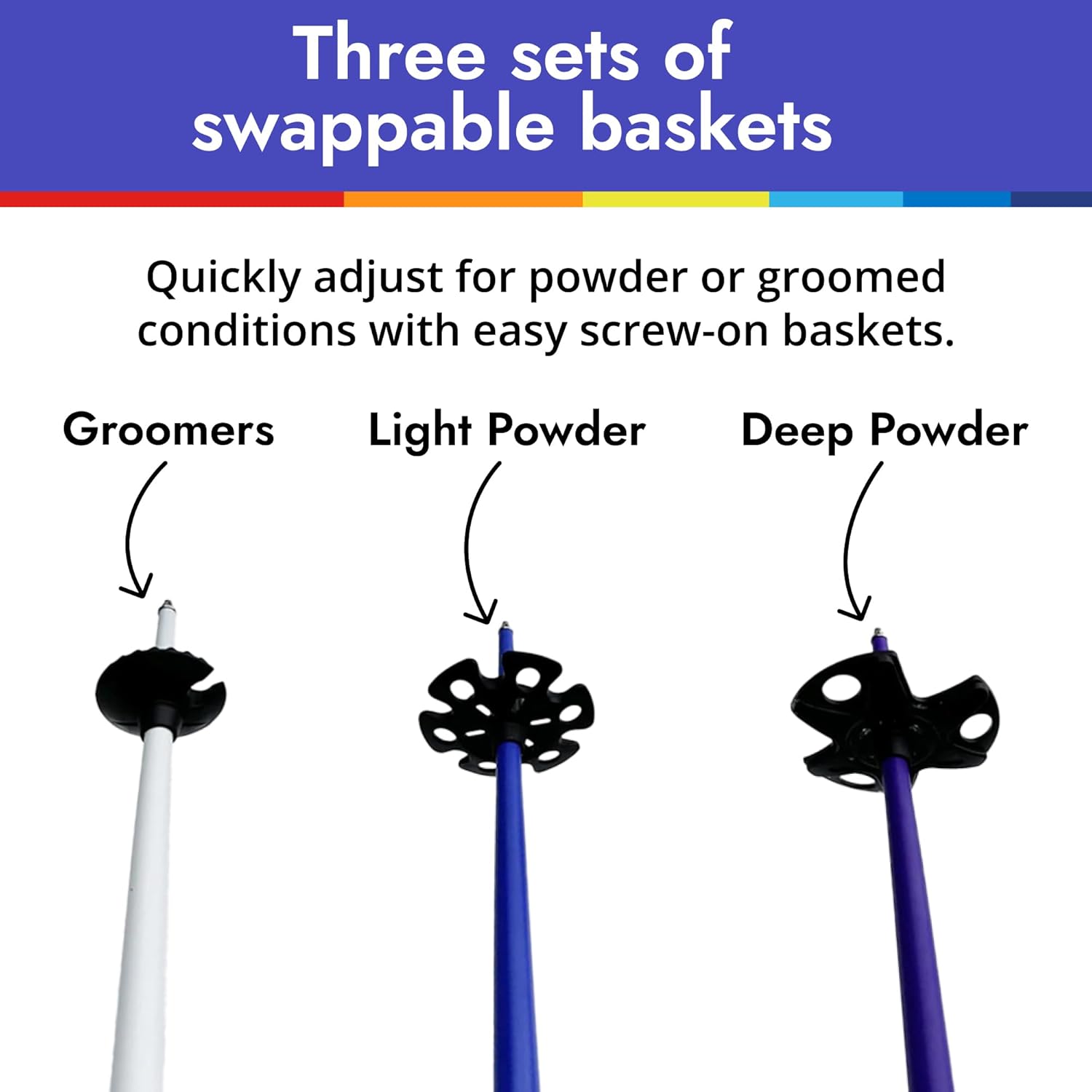 Ski Poles for Adults by Glory Poles - Ultra Durable Downhill 6 Series Aluminum Shaft Ski Poles for Men and Women - Snow Skiing Gear for All Mountain, Free Style Skiing