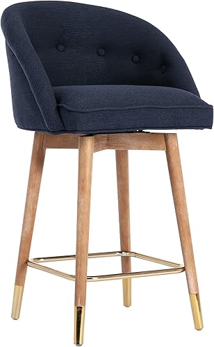 Taburete de mostrador de 26 pulgadas con respaldo giratorio tapizado de madera para cocina, isla de hogar, pub, color beige