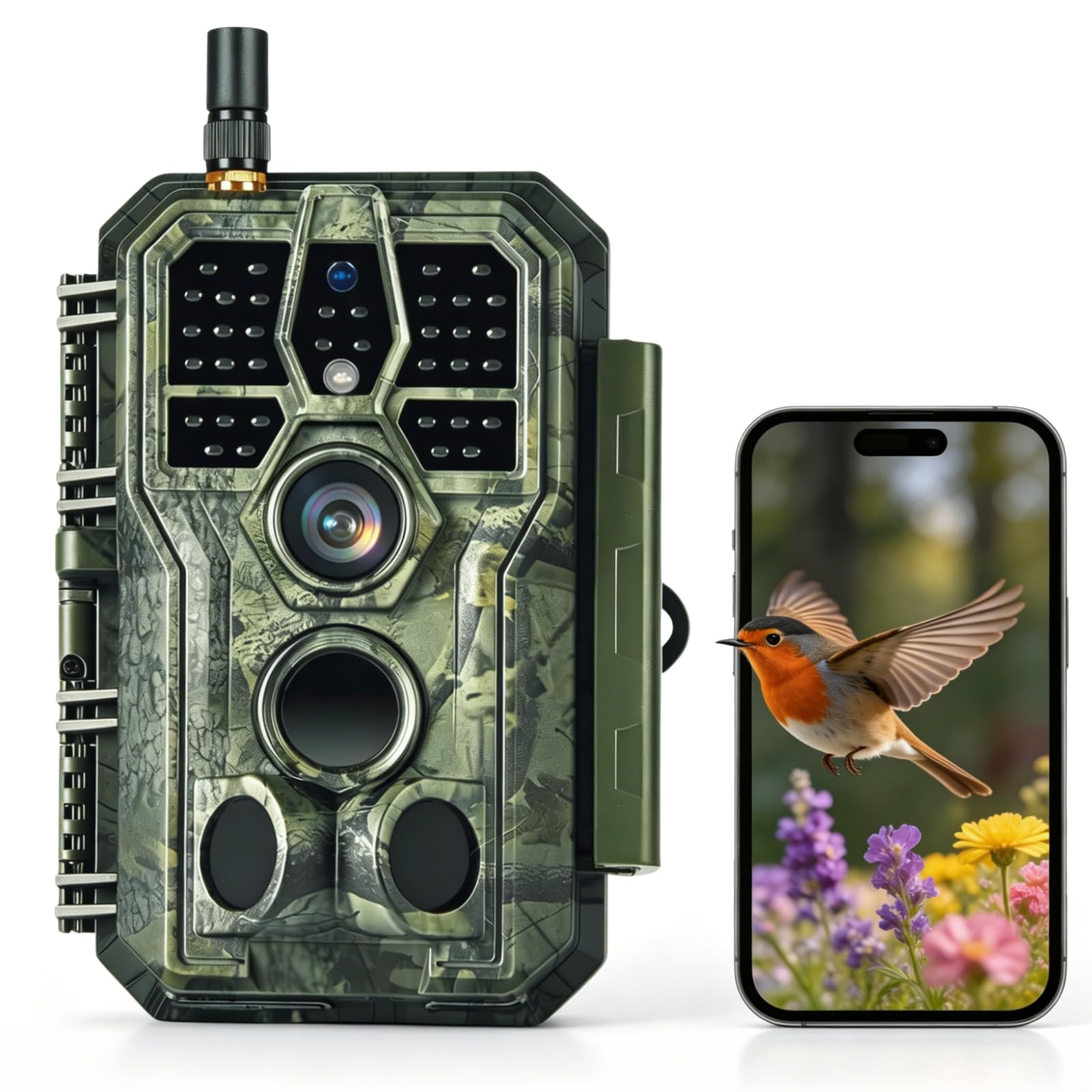 BlazeVideo Wildkamera WLAN mit App，Wildtierkamera Nachtsichtkamera Fotofalle 64MP 1296P Verbinden druch APP Bluetooth Antenne mit Nachtsicht Bewegungsmelder