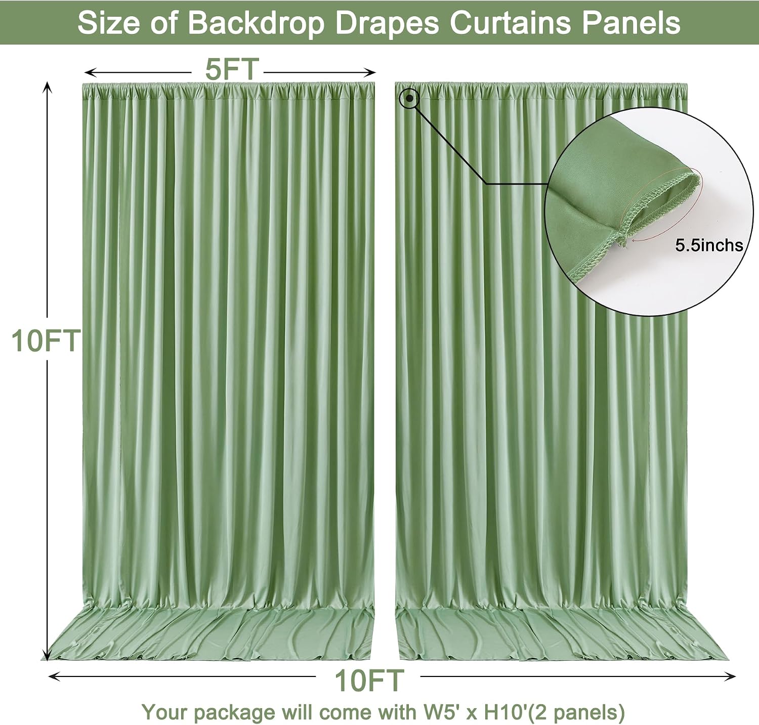 10x10ft Sage Green Backdrop Curtain for Wedding Parties Wrinkle Free Fabric Sage Green Drapes Backdrop Decoration for Baby Shower Birthday Photography Decoration 2 Panels, 5ft x 10ft