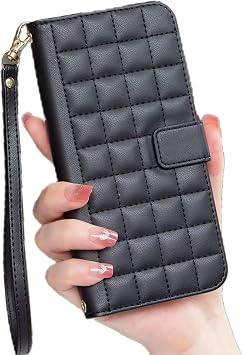 Miagon Classic Wallet Case for Xiaomi Redmi 13C,Square Pattern PU Leather Flip Book Cover Card Slots Kickstand Wrist Strap Protective Magnetic Folio Bumper