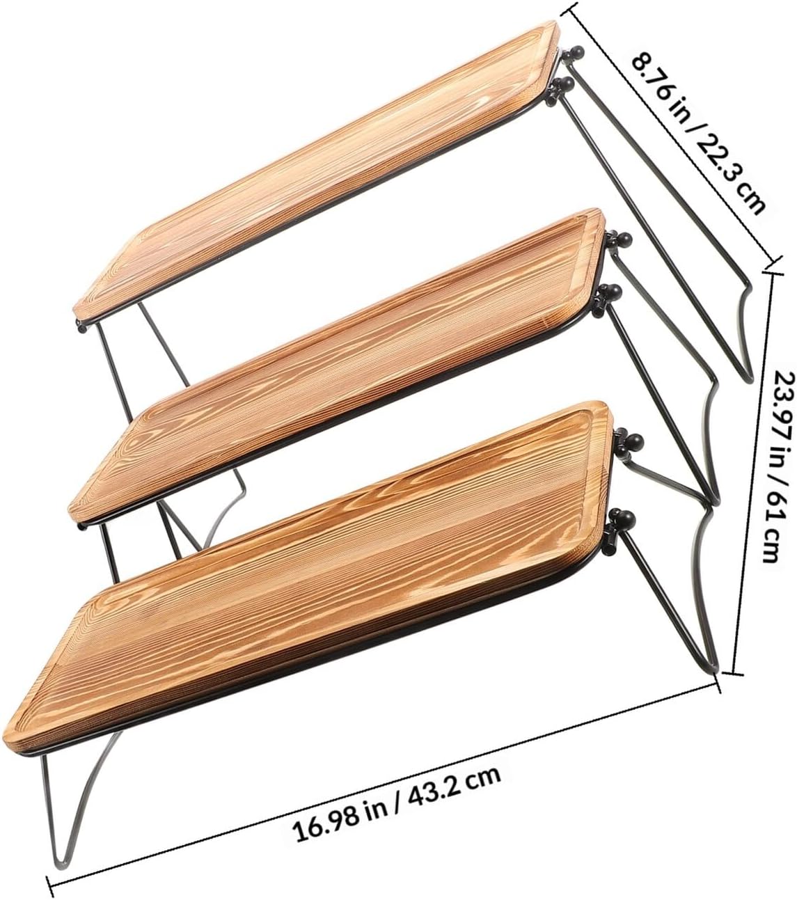 Wooden Serving Tray Set with Rack 3pcs Pine Wood Rectangular Food Trays for Table Decor and Breakfast Serving