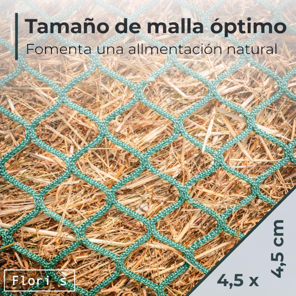 Flori's® Red de heno redonda, diámetro de 150 cm, altura de 150 cm, ancho de malla 4,5 x 4,5 cm, red de heno estable para caballos para alimentación adecuada a las especies, red redonda adecuada para