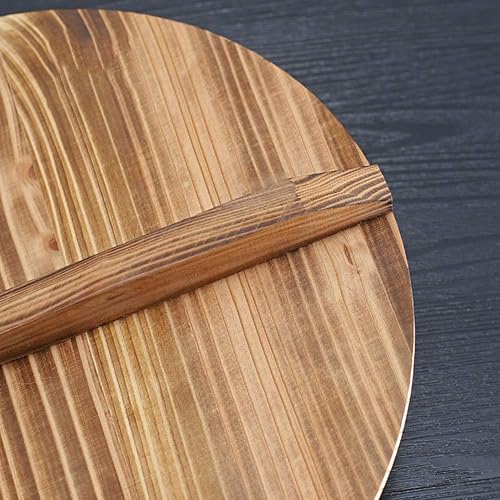 Miniatura 3 de Tapa de wok de madera natural, accesorios de wok para suministros de cocina del hogar, práctica tapa de hierro fundido con mango de hipotenusa